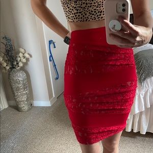 Bright red lace bodycon skirt size 4